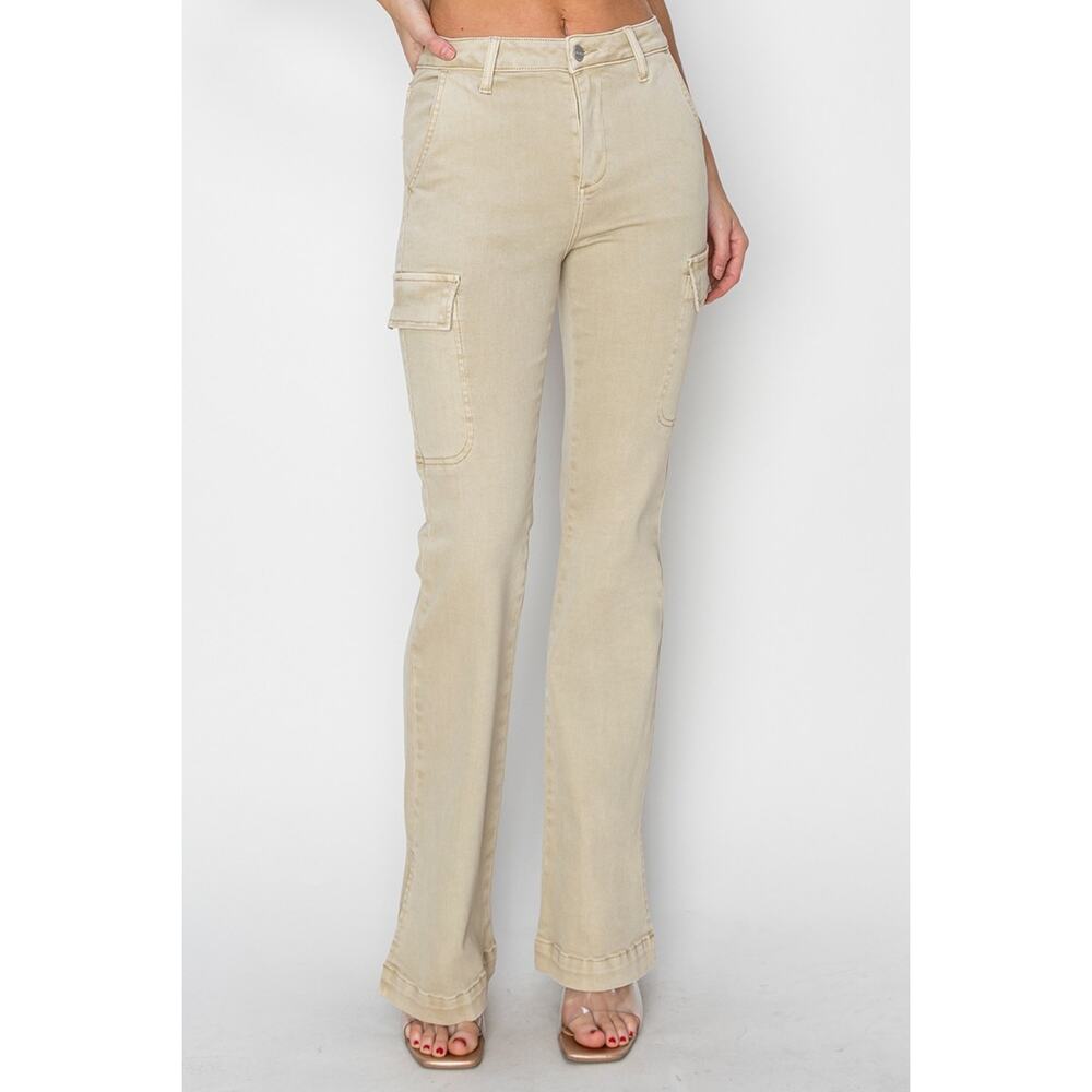 RISEN High Rise Side Slit Cargo Bootcut Jeans - RDP5649 Stone - Size 0/24 - Picture 4 of 7